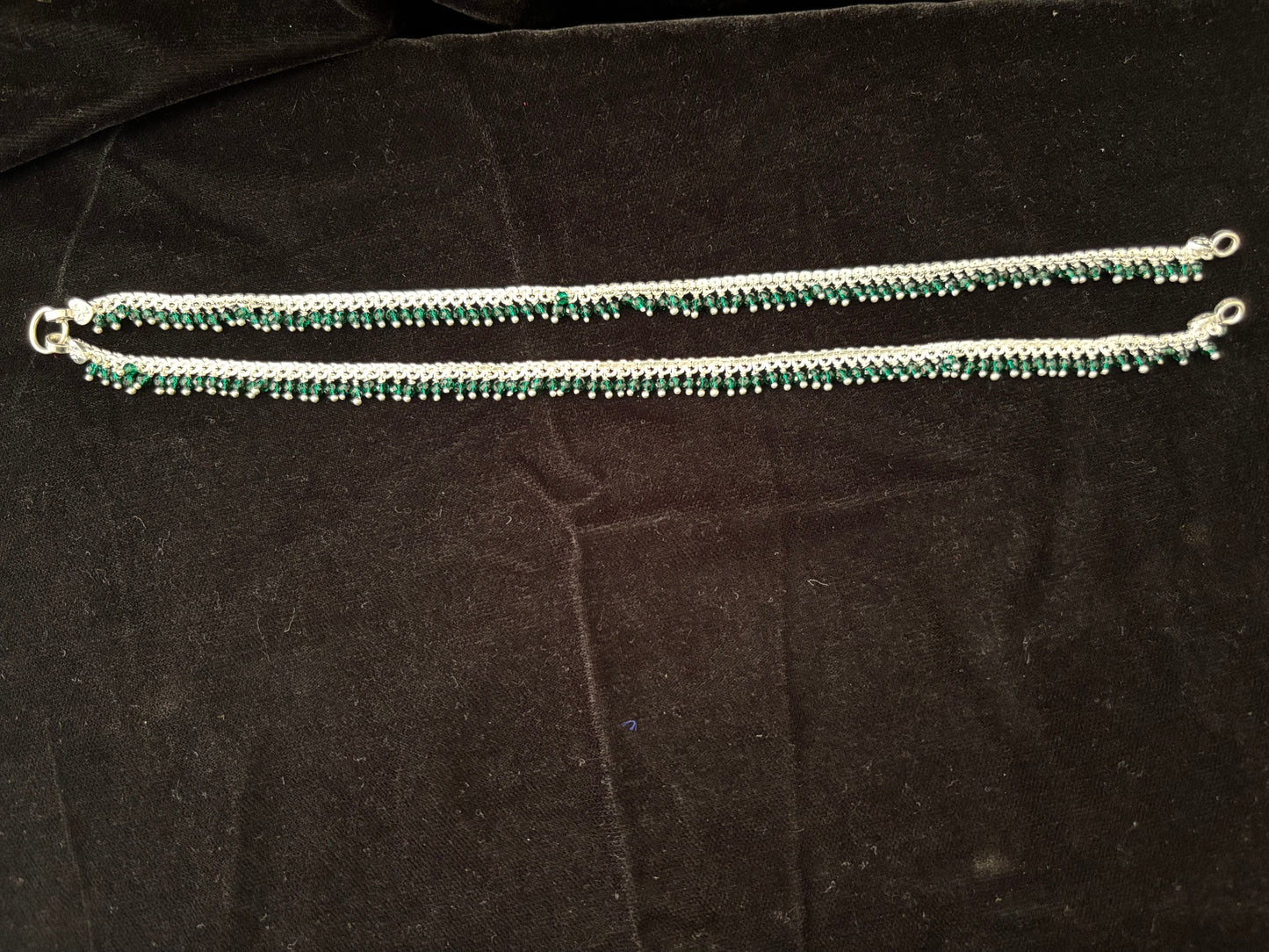 Fancy Beads Silver Anklets Payal