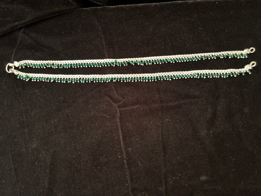 Fancy Beads Silver Anklets Payal